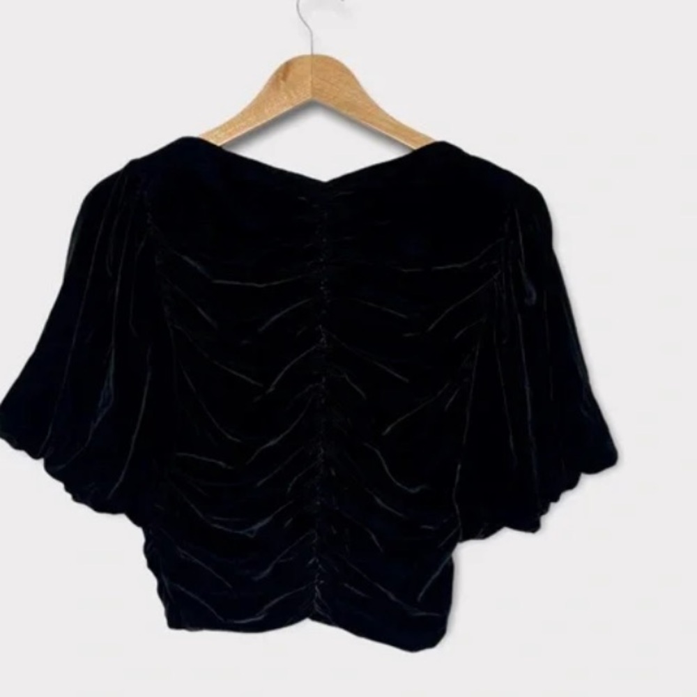 NWT Zara Black Top Velvet Puff Short Sleeve XS - Picture 7 of 8